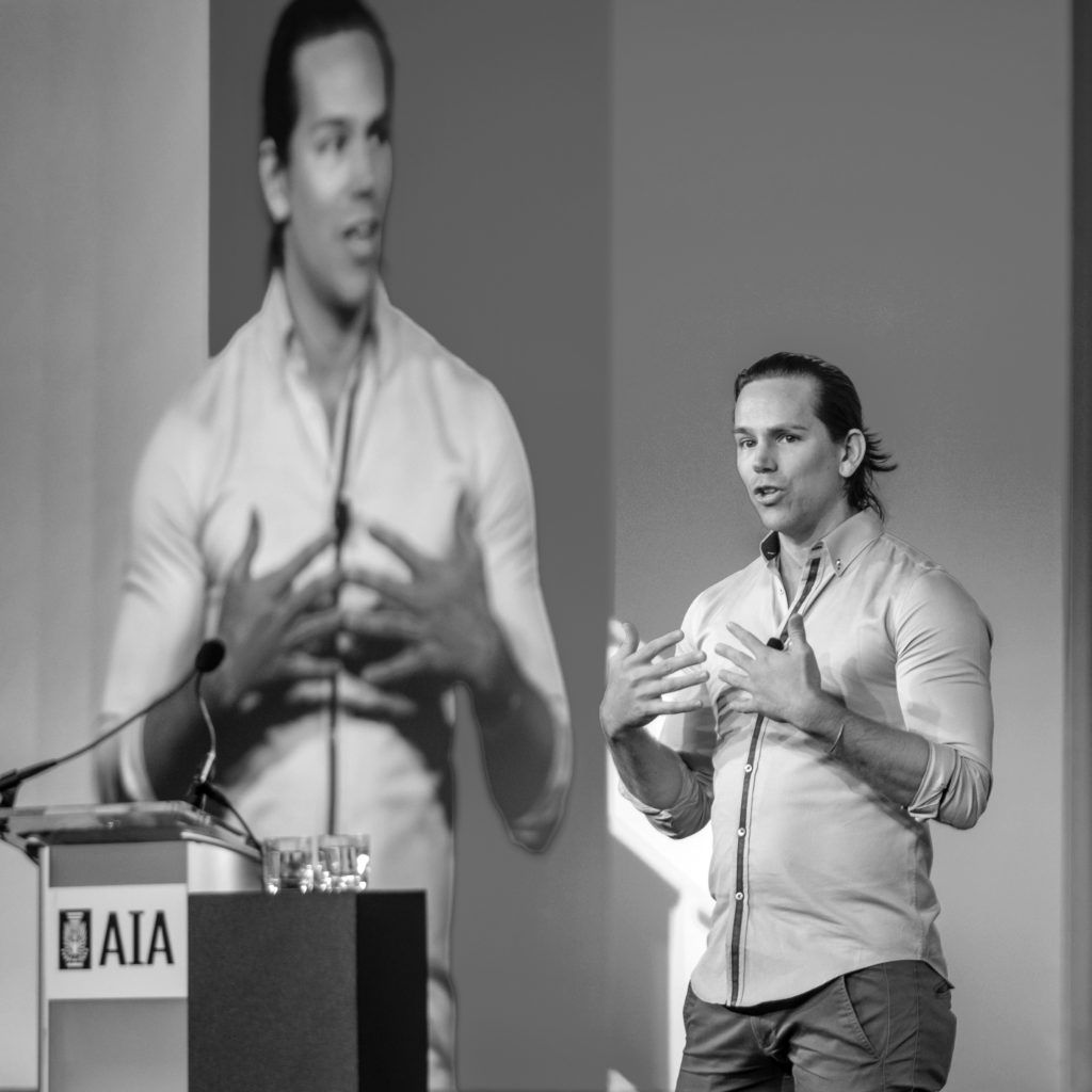 Beau Frail, Principal Architect of Activate Architecture, speaking at AIA Grassroots. (Photo by Sam Kittner)